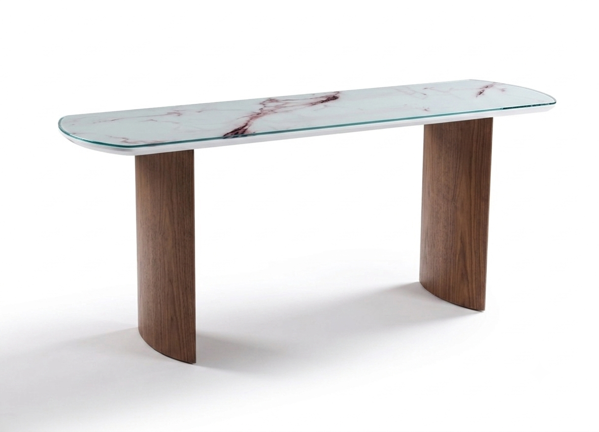 144302 IOLANDA Console 70.9"W x 19.7"D x 29.5"Ht Carvalho (Oak) Amendoa (Almond)/Glass Top