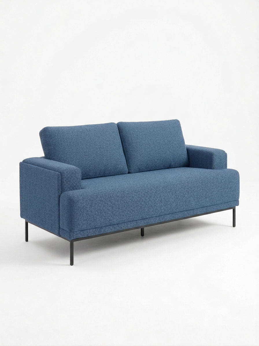 9124BUE-3 Sofa with 2 Pillows Blue