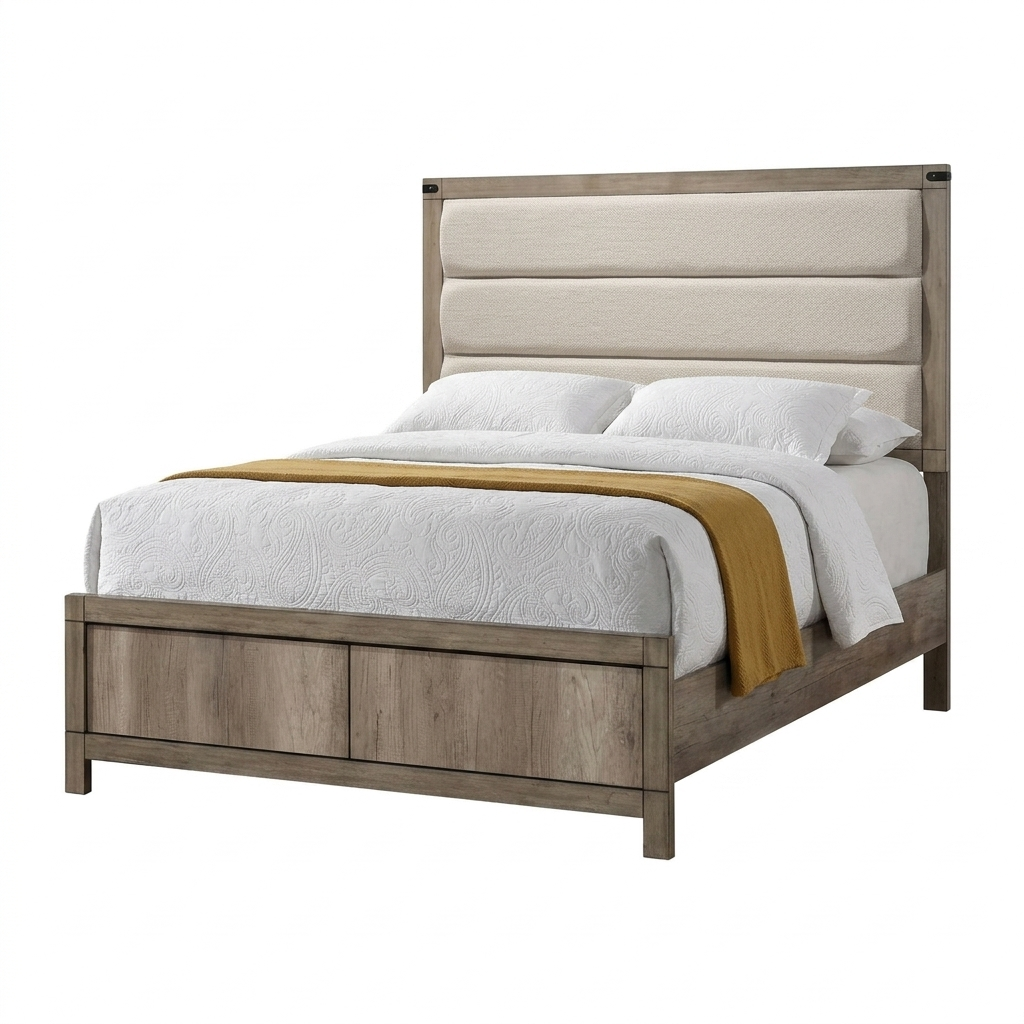 Bedroom Set Matteo Full + Dresser + Mirror + Nightstand Rustic Brown/Grey Cushioned HB