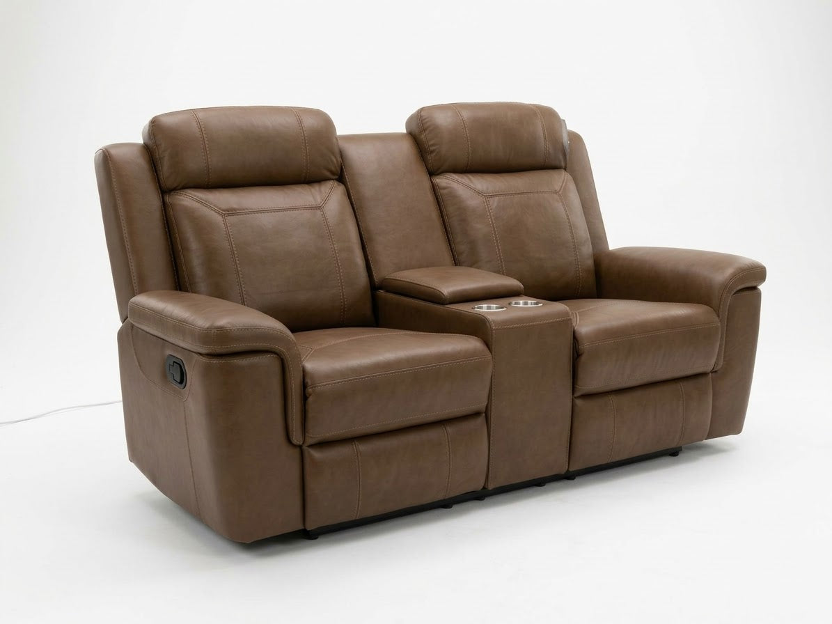 8379 2-Seater Manual Recliner Loveseat w/Console Leather/M Brown
