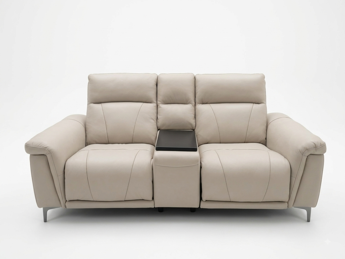 U80780M 2-Seater Sofa Power Recliner w/Center Console/Music/Power Headrest Leather 4563# Kerry Fog