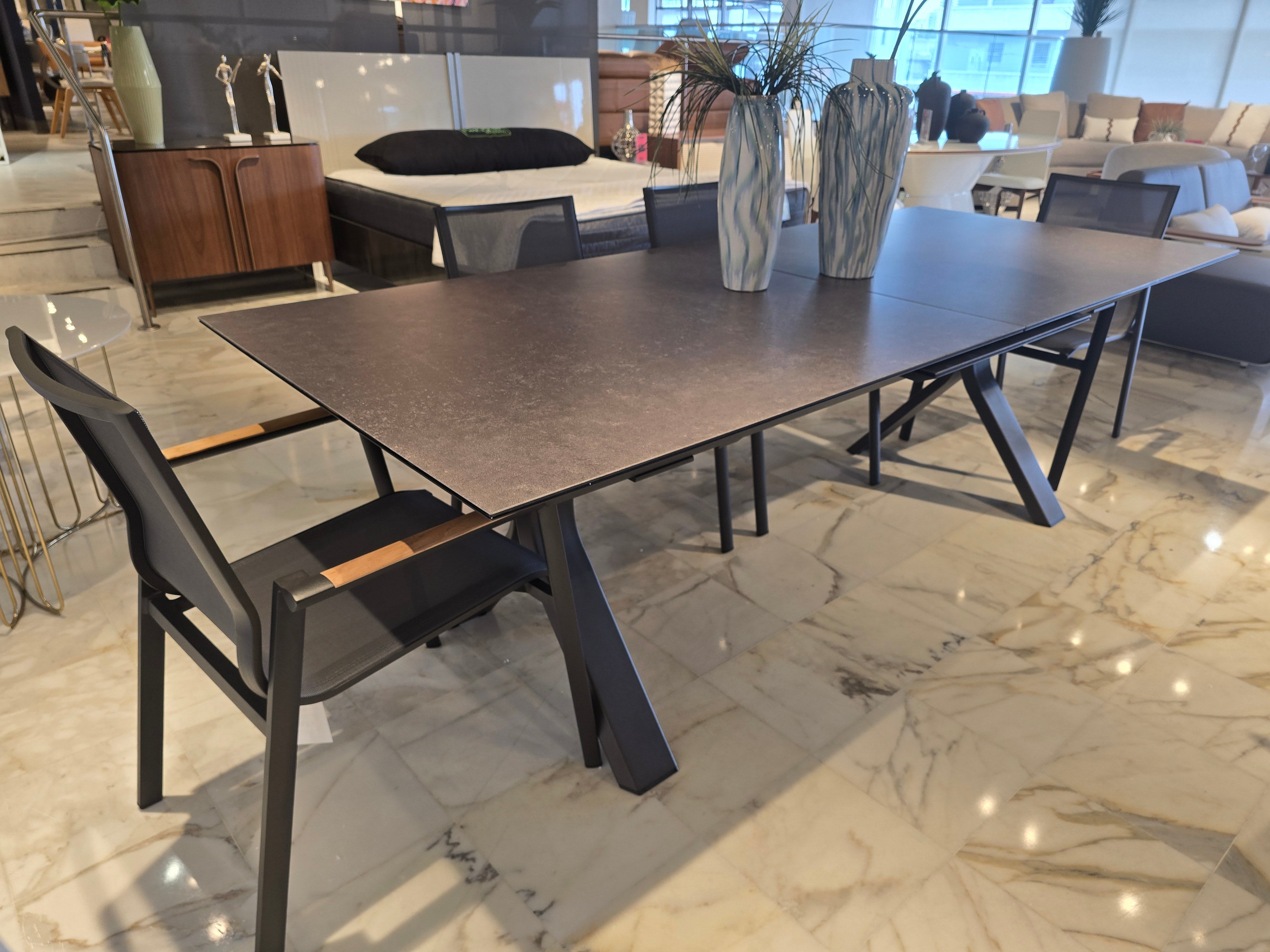 Carson ST Dining Set + (4) Aspen Arm Chair Alm/Sintered Ston Top