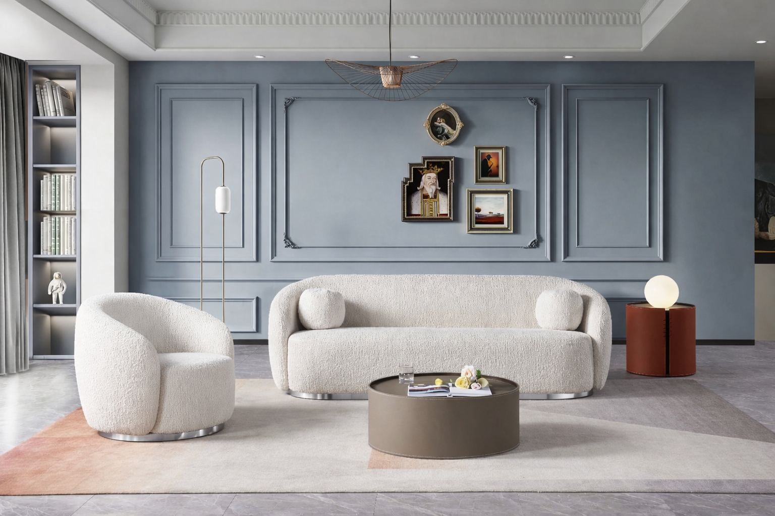 MB-2425 3-seater Sofa w/Two Round Pillows Viking Sand