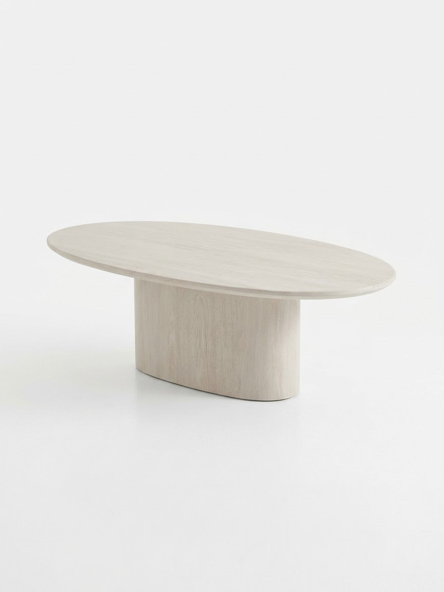 Petra Coffee Table with Oval Top Beige Travertine Marble Matte Finish