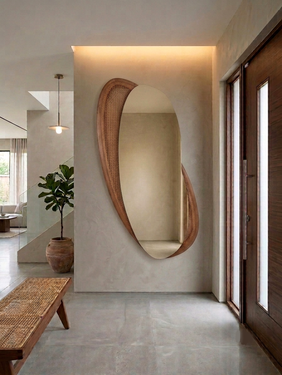 132114 LIBELULA Wall Mirror 37.6"x 70.6"Ht Carvalho (Oak) Amendoa (Almond)/Nogueira Mesh