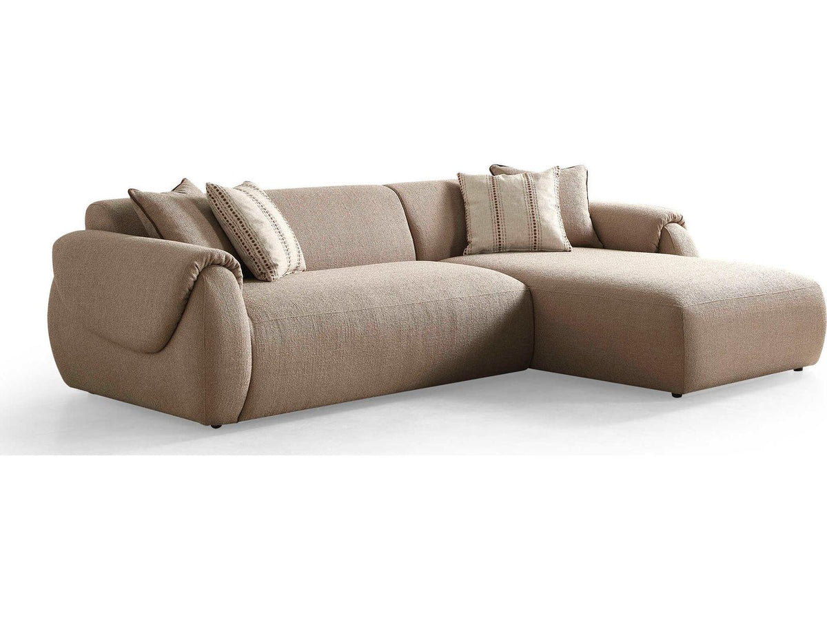 Flore Sectional Sofa Right Chaise (When Facing) Taupe Linen Boucle Fabric