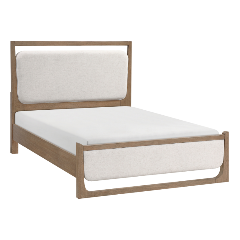 2385 Queen Bed White Upholstered HB & FB/with LED/Walnut