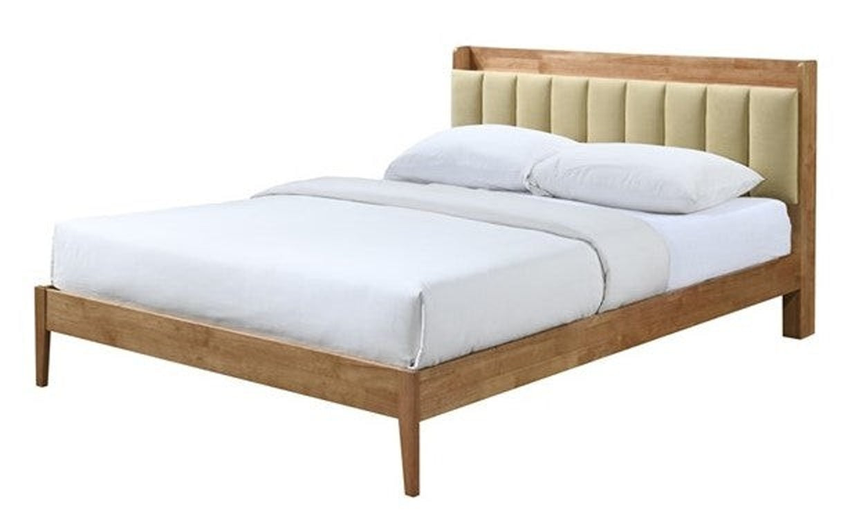 BBT-61155 Queen Size Bed w/Headboard Storage 6086-1 Light Beige/7283 Walnut