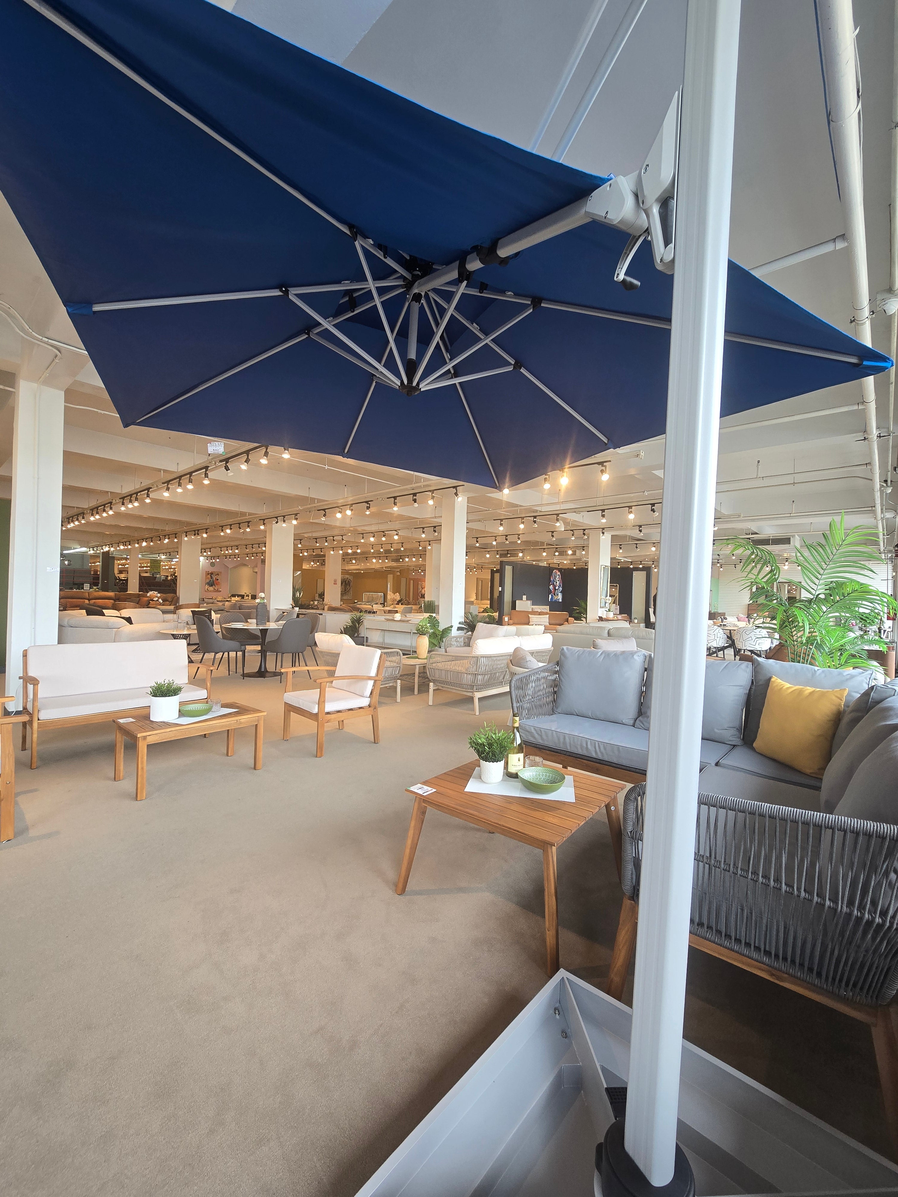 30901 Rotated Cantilever Umbrella 8' Beige/Silver Grey Frame w/ Umbrella Base