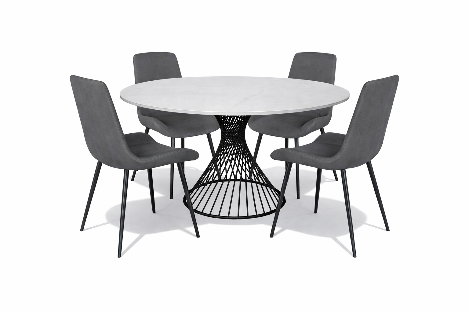TOWER Round Dining Table 47" + (4) Bellmar Dining Chair Sintered Stone/Grey Fabric