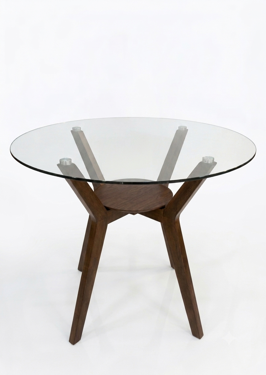 D1651 OSCAR Round Dining Table Counter Height w/Glass Top 47" Diam. Walnut