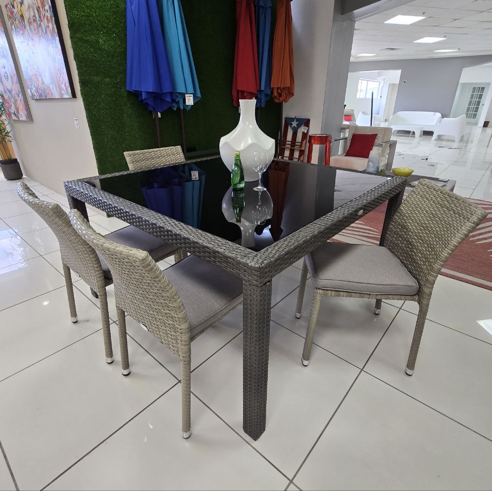 95002 Wicker Stack Armless Chair Aluminum Frame/Mixed Natural Grey Wicker/Light Grey BX4008 Cushion
