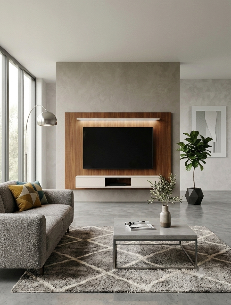 BATELI Wall Hanging TV Unit 70" w/LED Walnut/ White