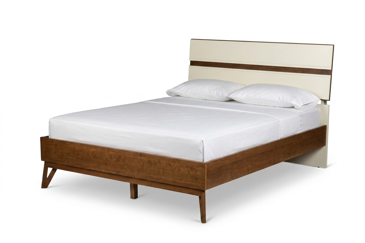 POINT SUR Full Bed Walnut/Offwhite Solid Wood