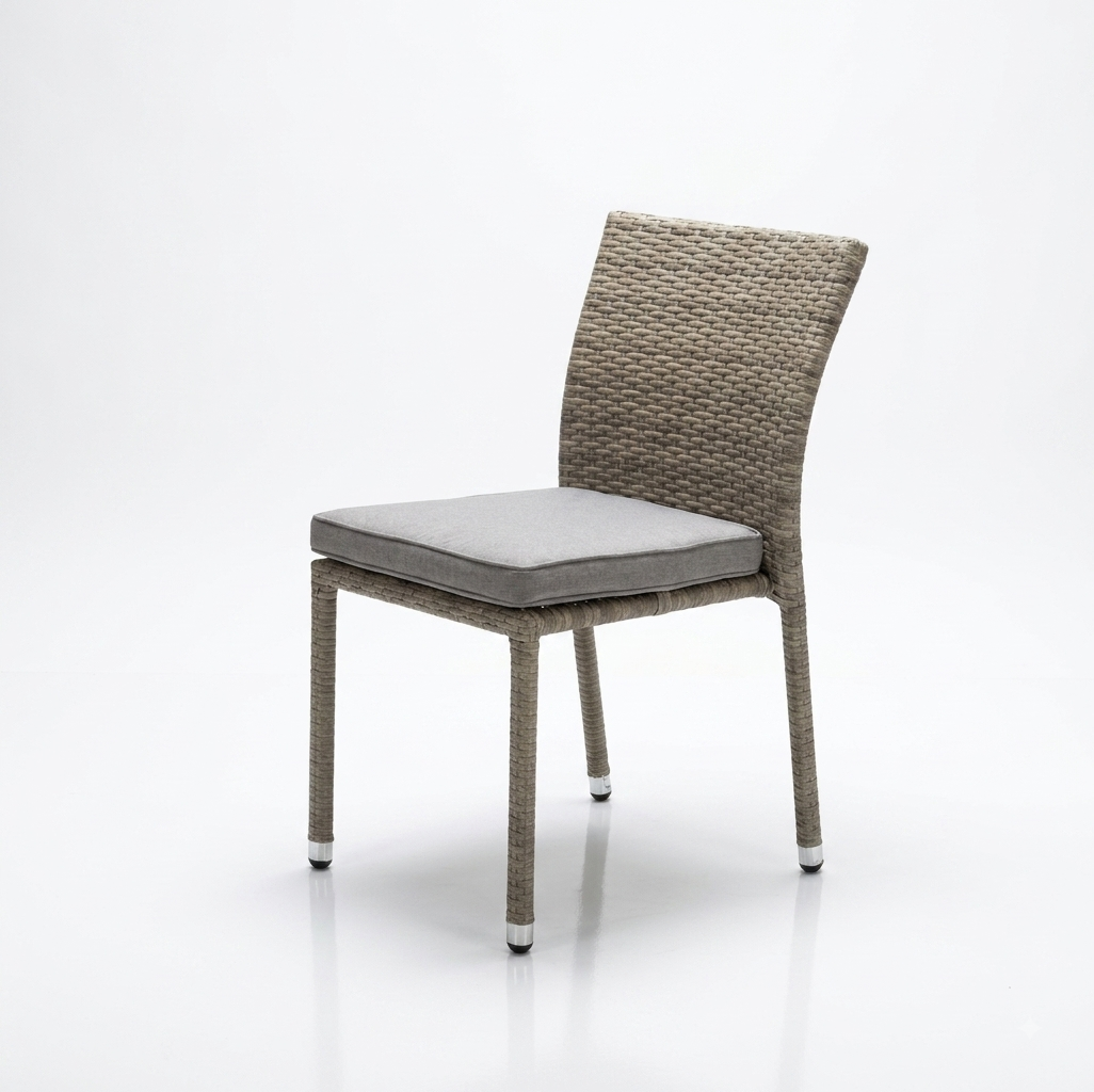 95002 Wicker Stack Armless Chair Aluminum Frame/Mixed Natural Grey Wicker/Light Grey BX4008 Cushion