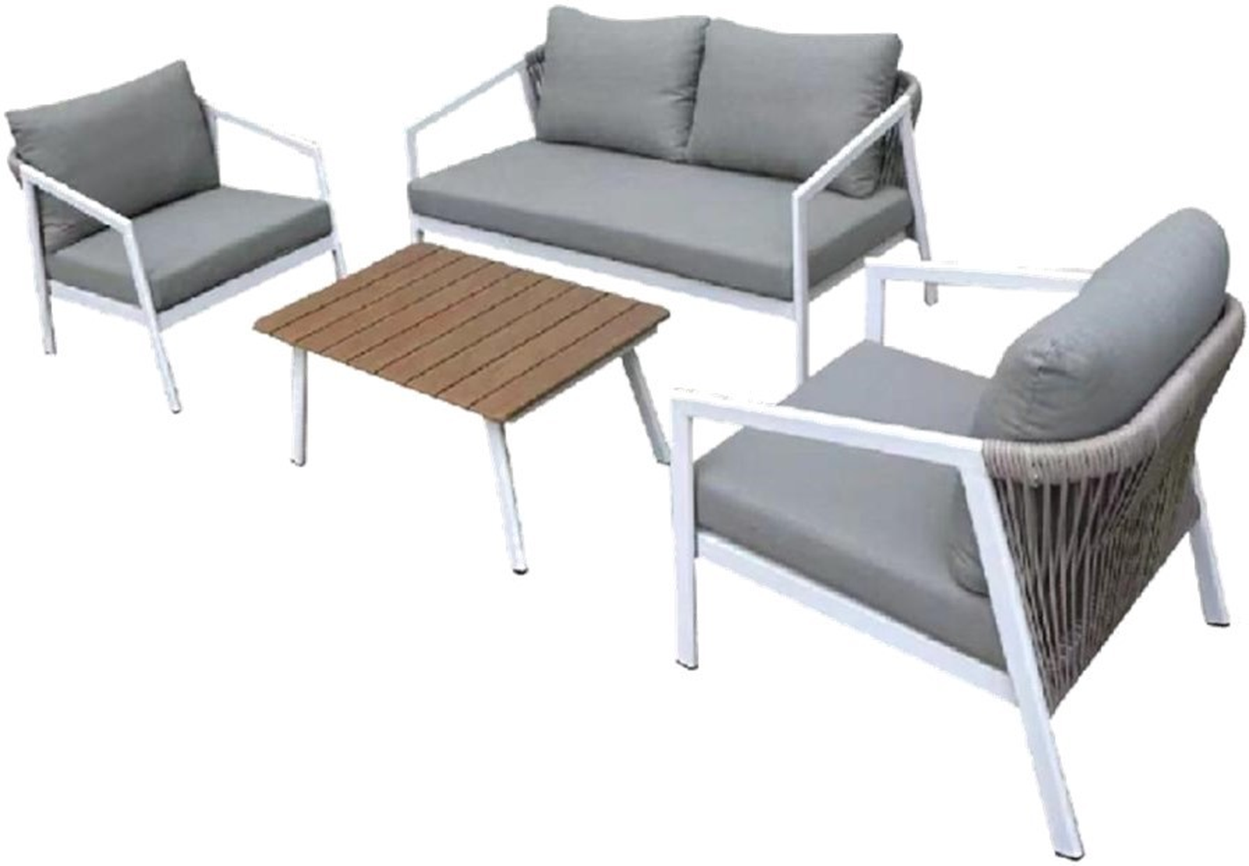 51035 4 Pieces Lounge Set Non K/D Aluminum/Rope-effect PE Wicker/White Frame/Grey Cushions