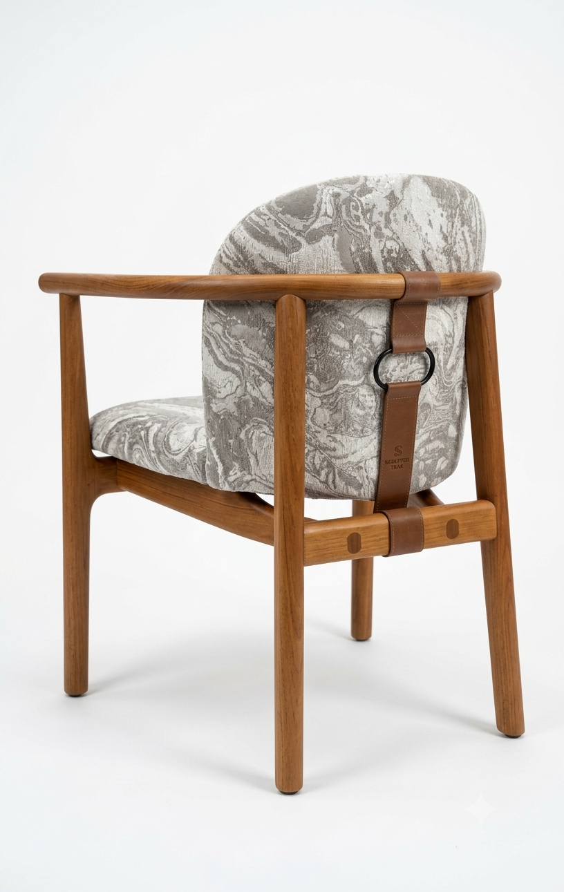 JADE Armchair Wood: Almendra/M-02 Fabric/Black Metal/Caramel Leather