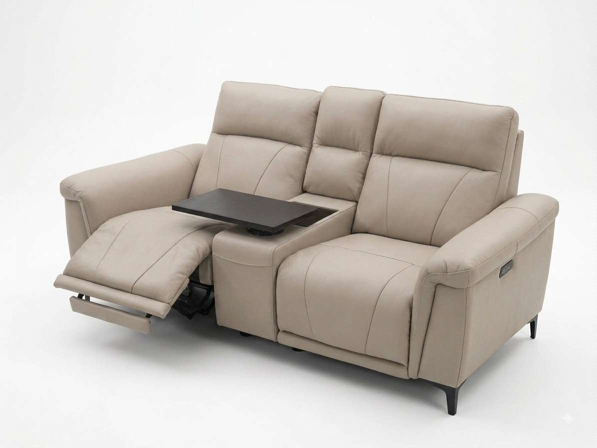 U80780M 2-Seater Sofa Power Recliner w/Center Console/Music/Power Headrest Leather 4563# Kerry Fog