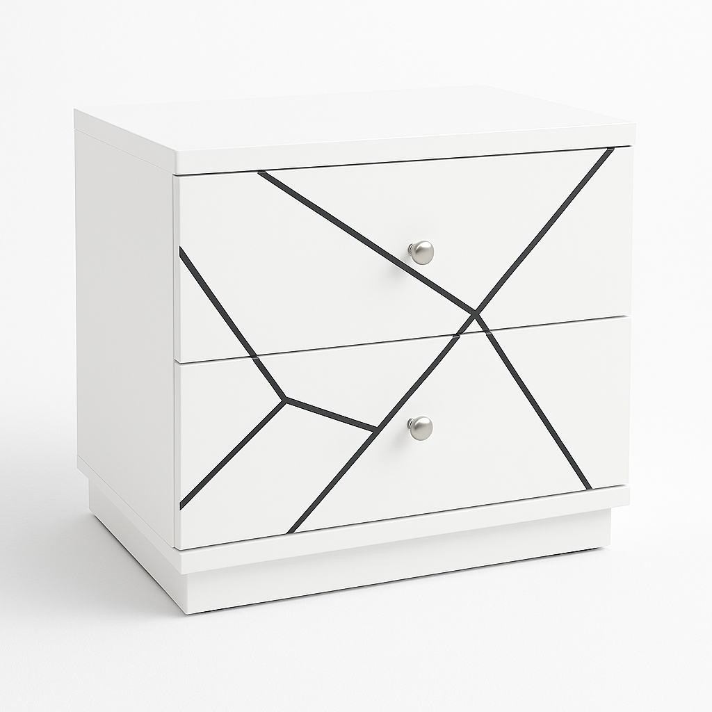 CB6215-N GEMMA Nightstand 2-dwrs White Finish w/Black Accent