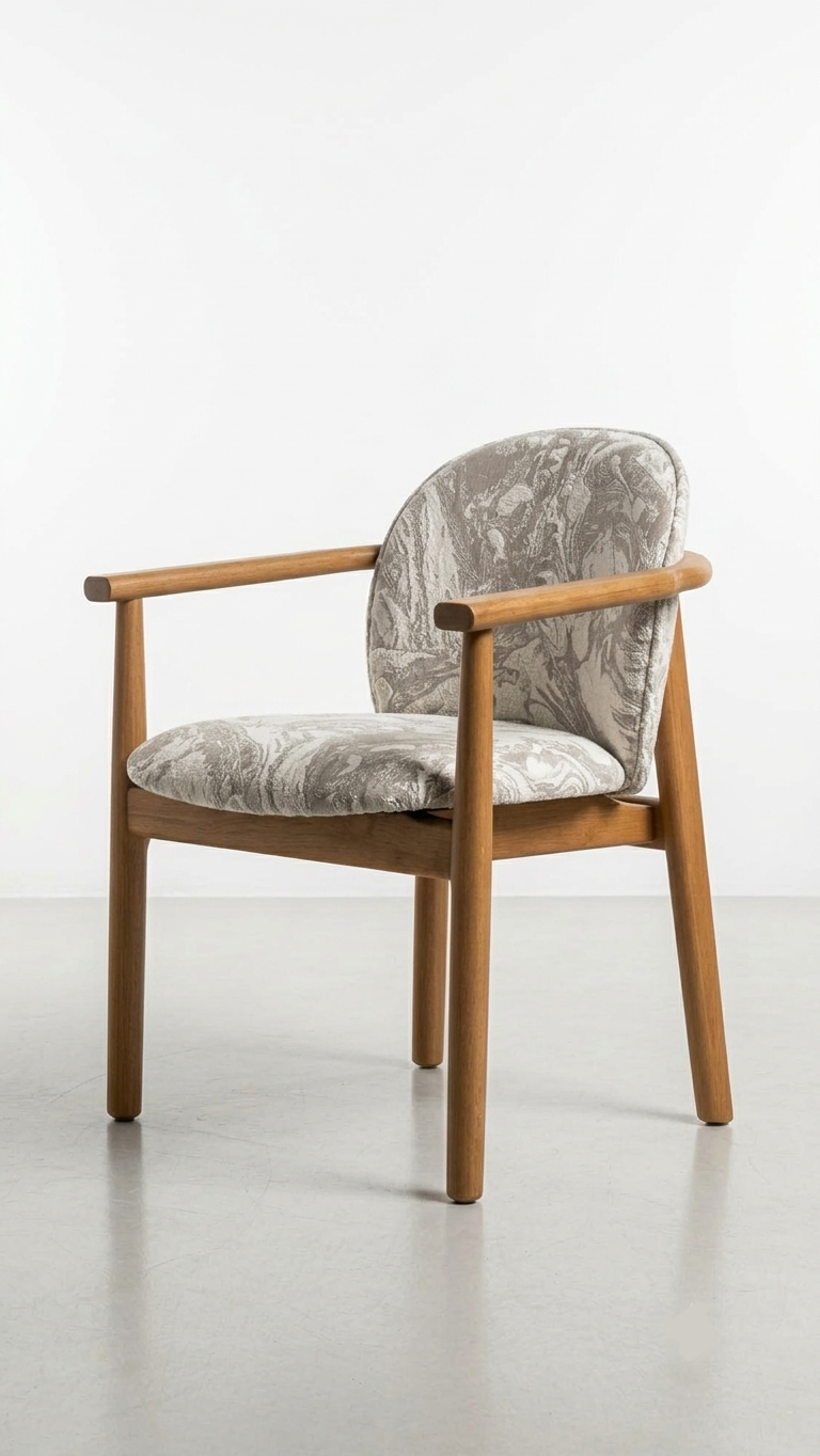 JADE Armchair Wood: Almendra/M-02 Fabric/Black Metal/Caramel Leather