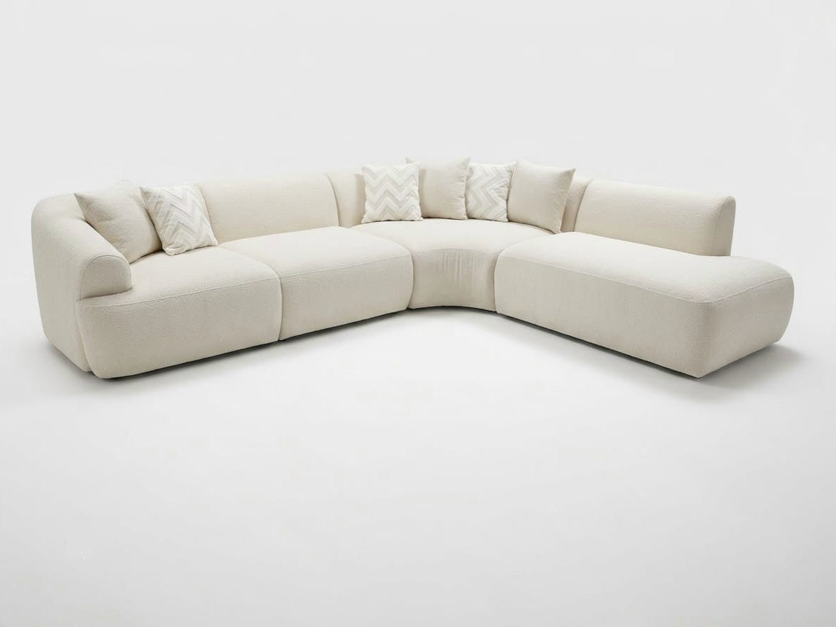 LARISSA 4pcs Sectional Sofa Right Chaise (When Facing) White Linen Boucle Fabric