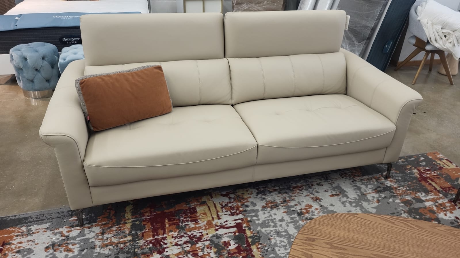 FD3508 3-seater Sofa w/USB Port 642B Beige Leather Touch