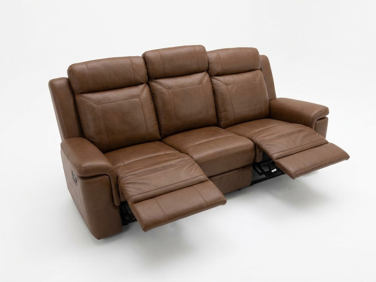 8379 3-Seater Manual Recliner Sofa Leather/M Brown
