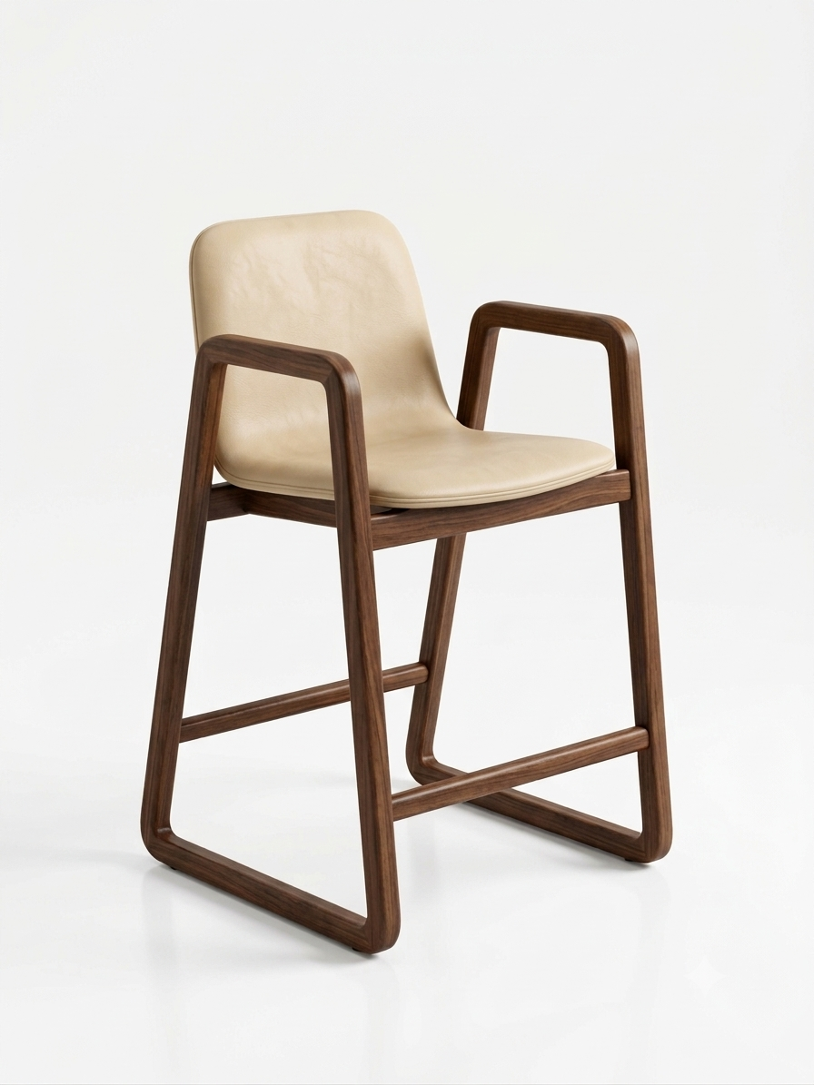 LUNA Barstool (Bar Height 28") E16 Wood Finish/6094 Beige Leather