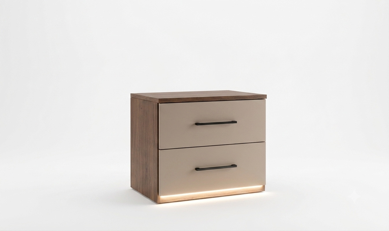 MONACO Nightstand w/LED Walnut/Taupe