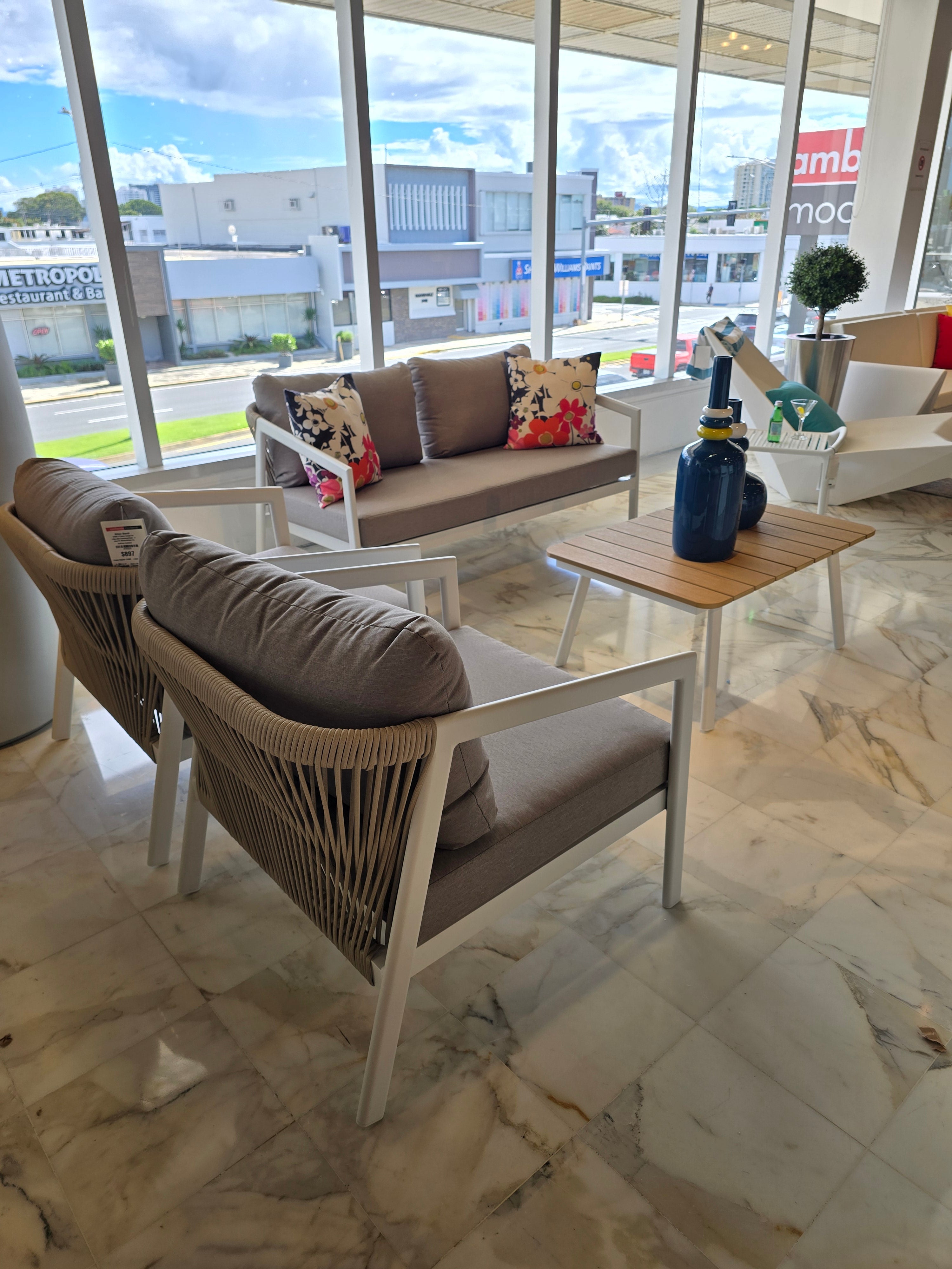 51035 4 Pieces Lounge Set Non K/D Aluminum/Rope-effect PE Wicker/White Frame/Grey Cushions