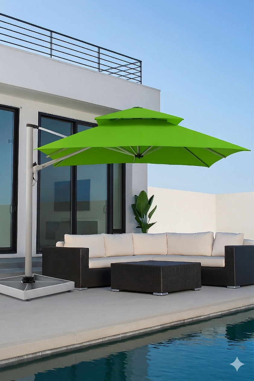 30901 Rotated Cantilever Umbrella 8' Apple Green/Silver Grey Frame w/ Umbrella Base