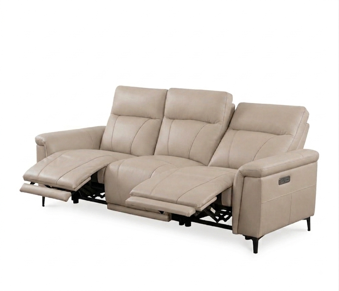 U80780M 3-Seater Sofa Power Recliner w/Power Headrest Leather 4563# Kerry Fog