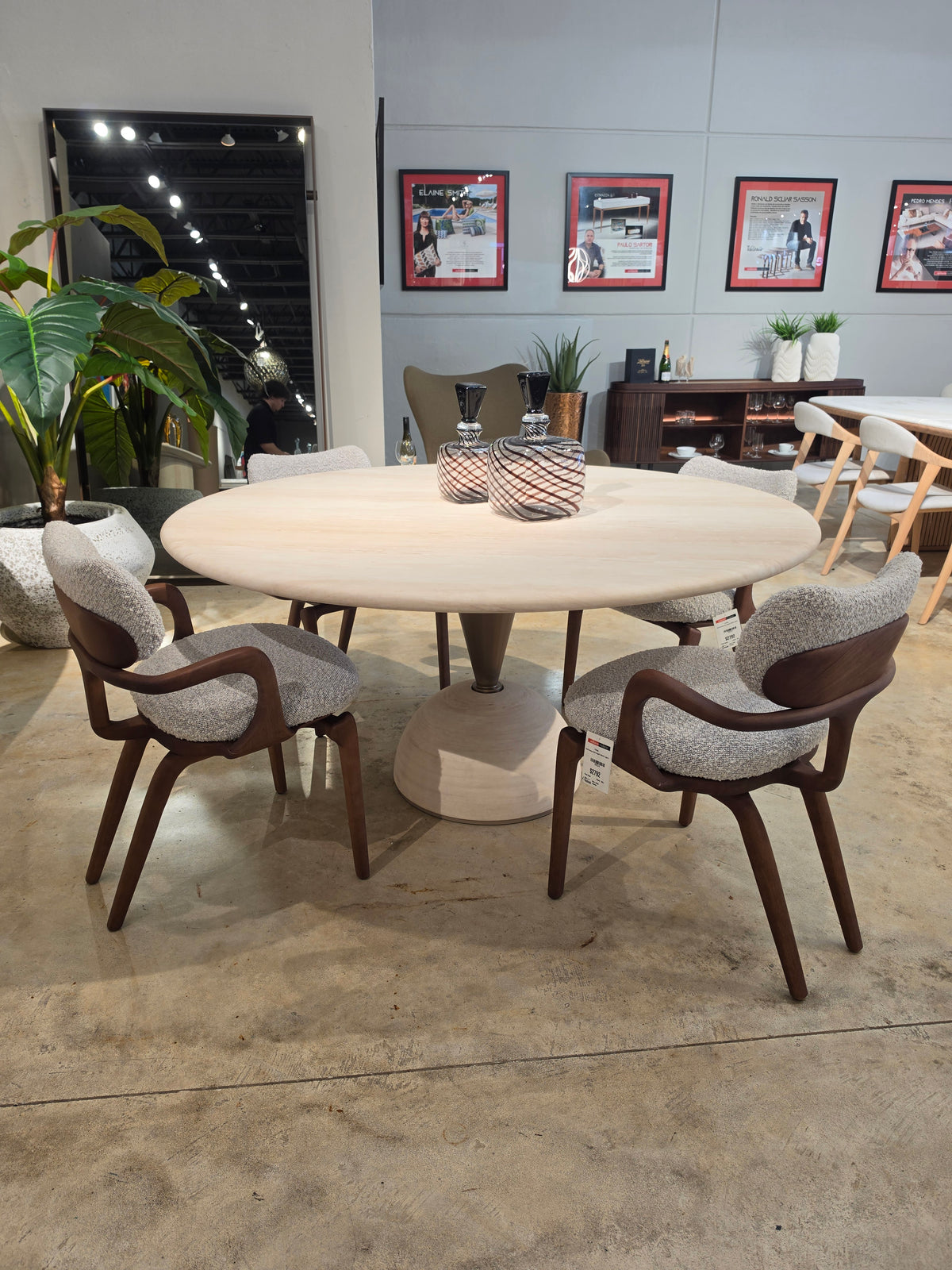Olympia Round Dining Table Matte Travertine Marble / Champagne Base