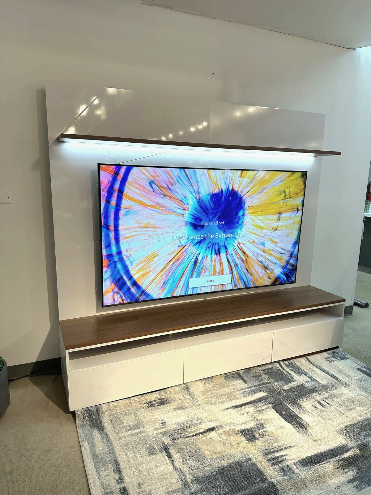 SCREENPLAY TV Unit 2.2m 86.7"W High Gloss White/Hazelnut