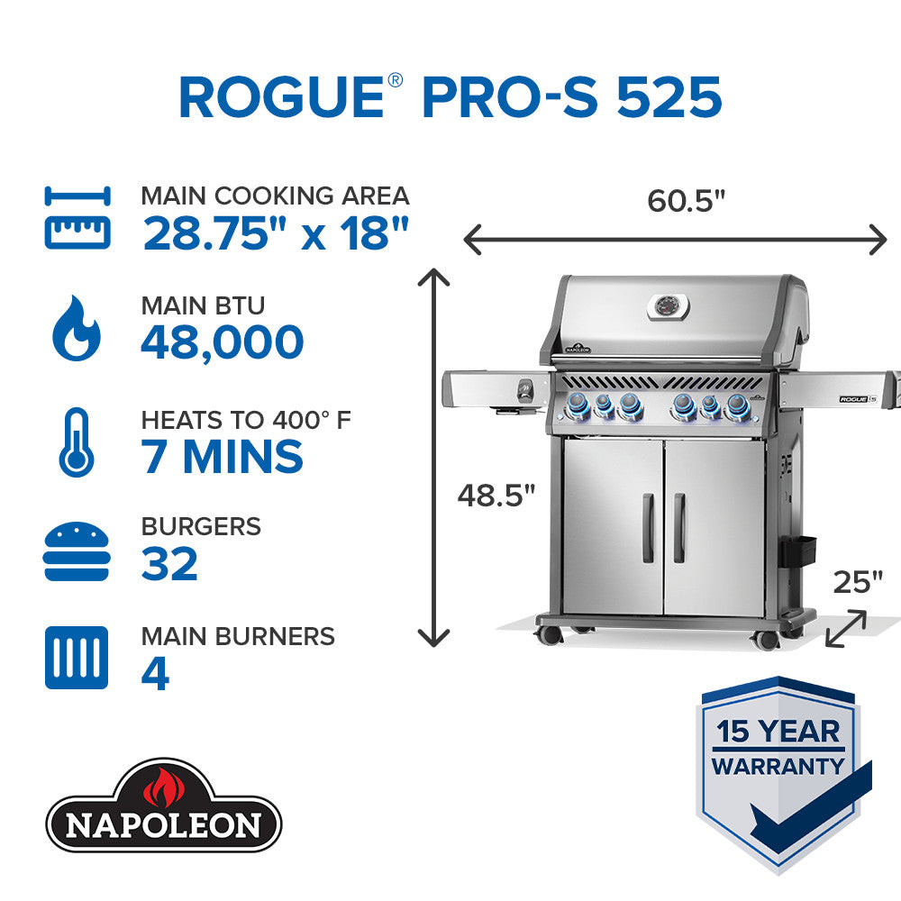 Rogue PRO-S 525 Propane Gas Grill w/Infrared Side & Rear Burners/SS