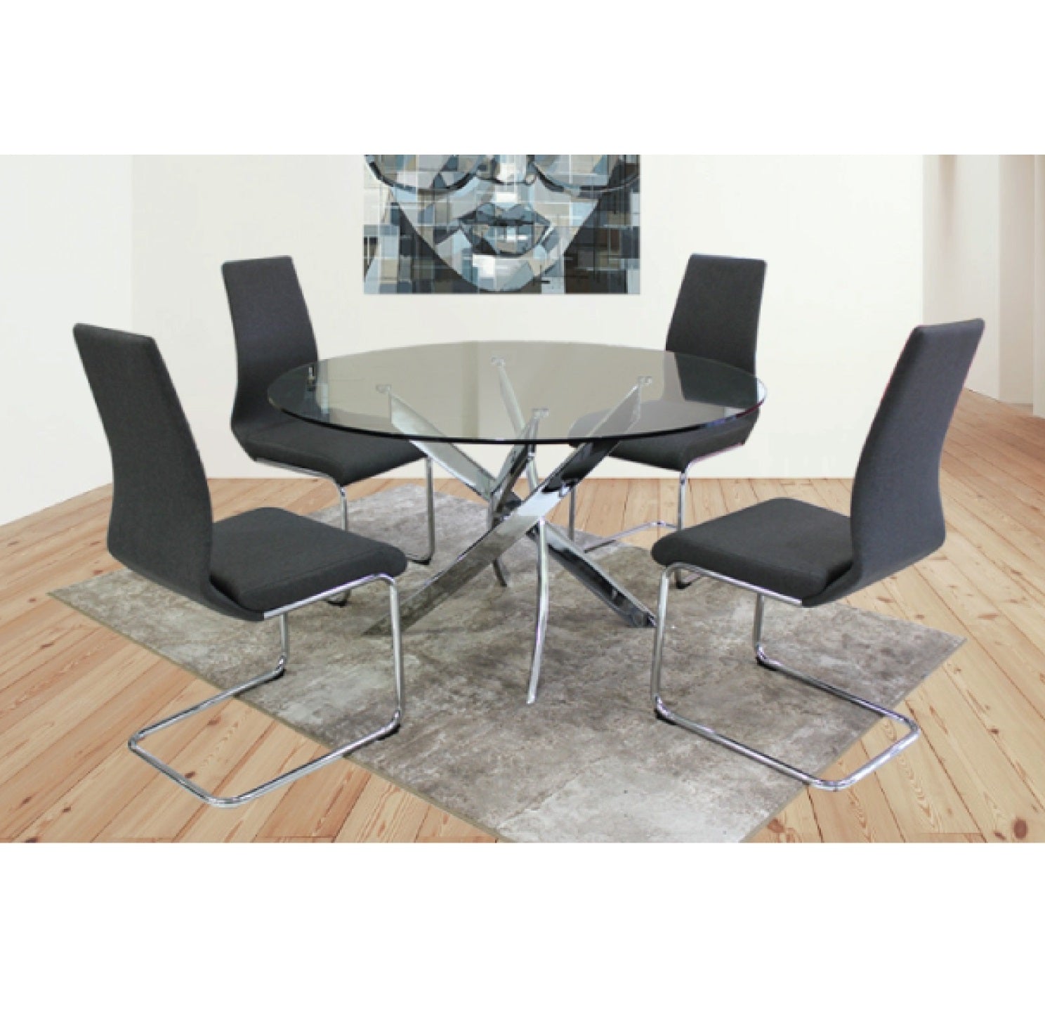 F2133AA Round Dining Table 51" + (4) HDR-5017 Dining Chair Grey Fabric