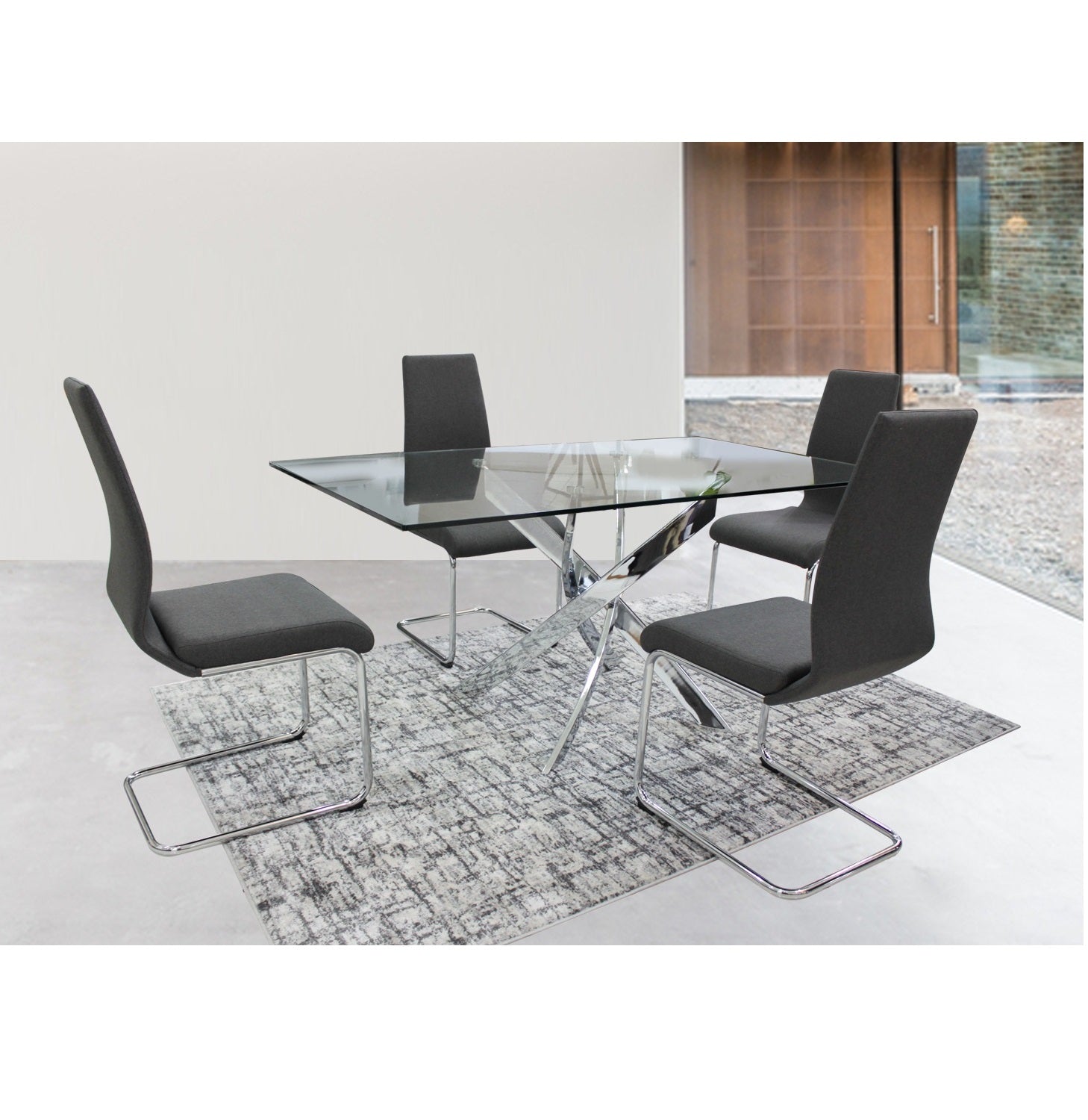 F2133EA Rect. Dining Table 63" x 37" + (4) Dining Chair Grey Fabric