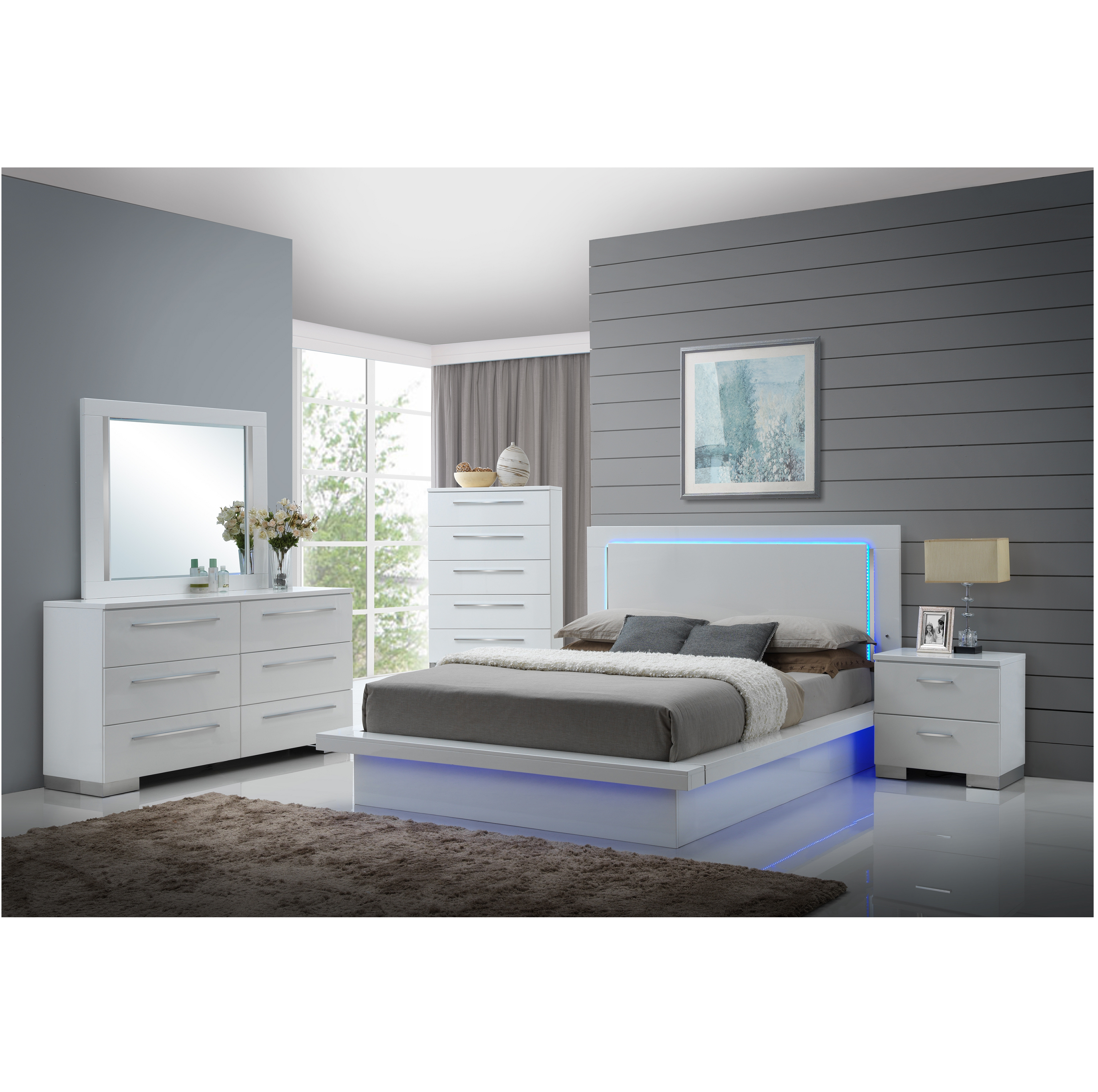 Sapphire - King Bed + Dresser + Mirror + Nightstand