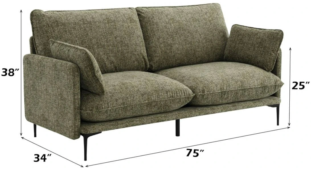 LV05950 3-Seater Sofa 75"W x 34"D x 38"H Green Chenille CKS063-9