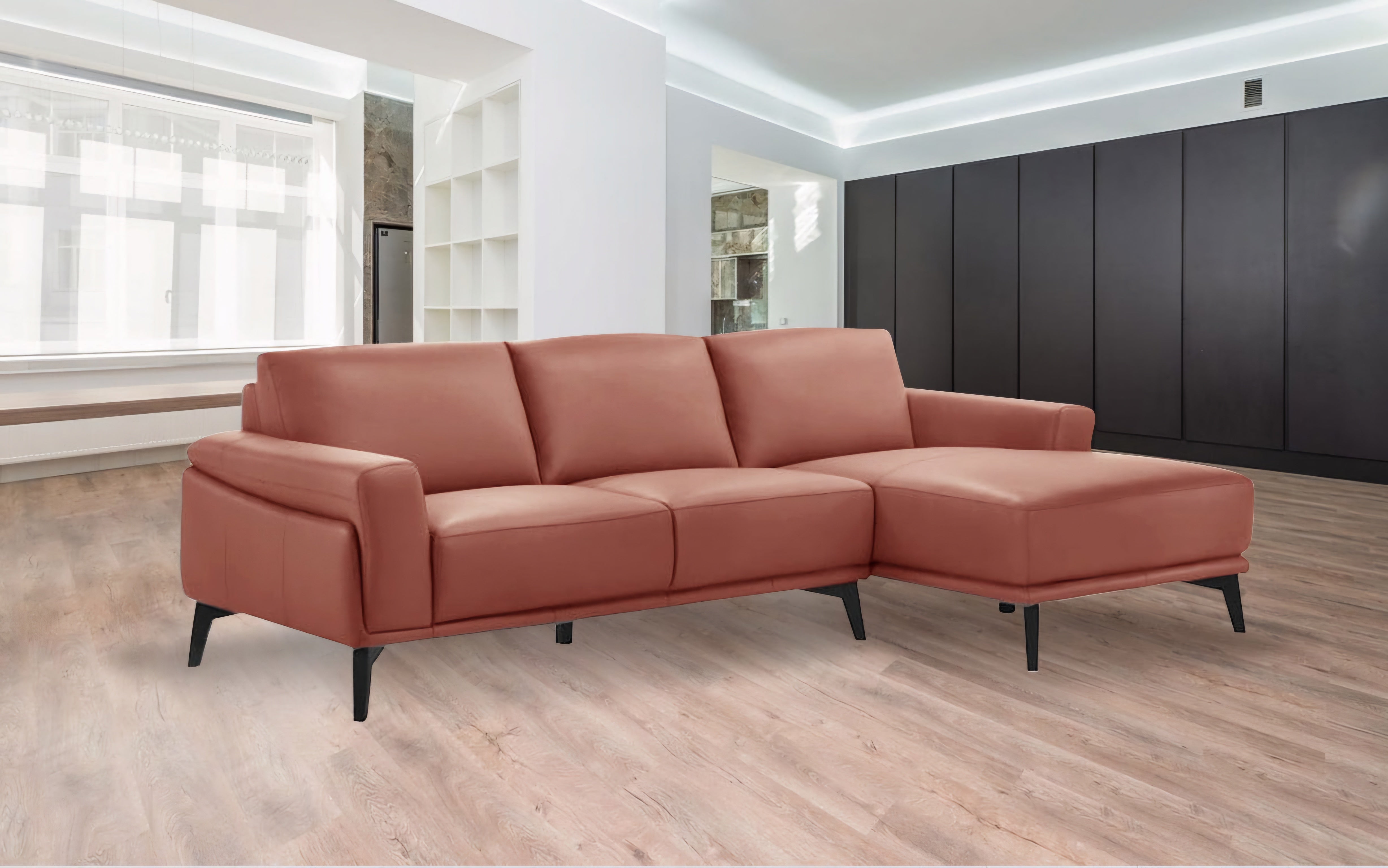 Lucca Sofa+Right Chaise Terracota Leather (When Facing)