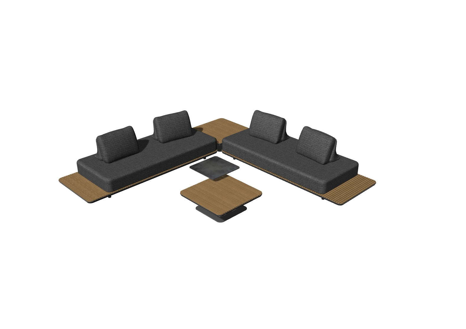 A391E New Freedom Sectional Set (2) 99"x 37"x 12" Powder Coated Aluminum + Pillow Dark Charcoal