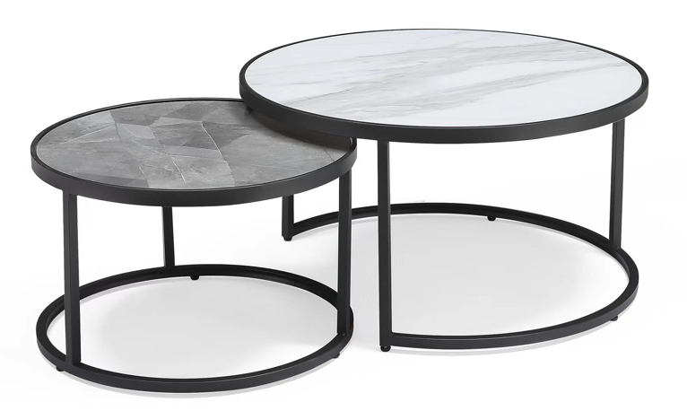 249# Coffee Table Set (Large 31.5"Dia + Small Round 23.6"Dia) Ceramics/Iron w/Stoving Varnish