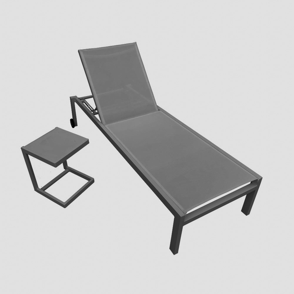 L-111 Sunlounger w/Wheels Grey Textilene/Grey Aluminum Frame