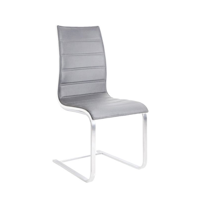 HD763S - Two Tone Dining Chair (Light Grey PU / Brushed Stainless Steel Flat Tube Base) - 48734