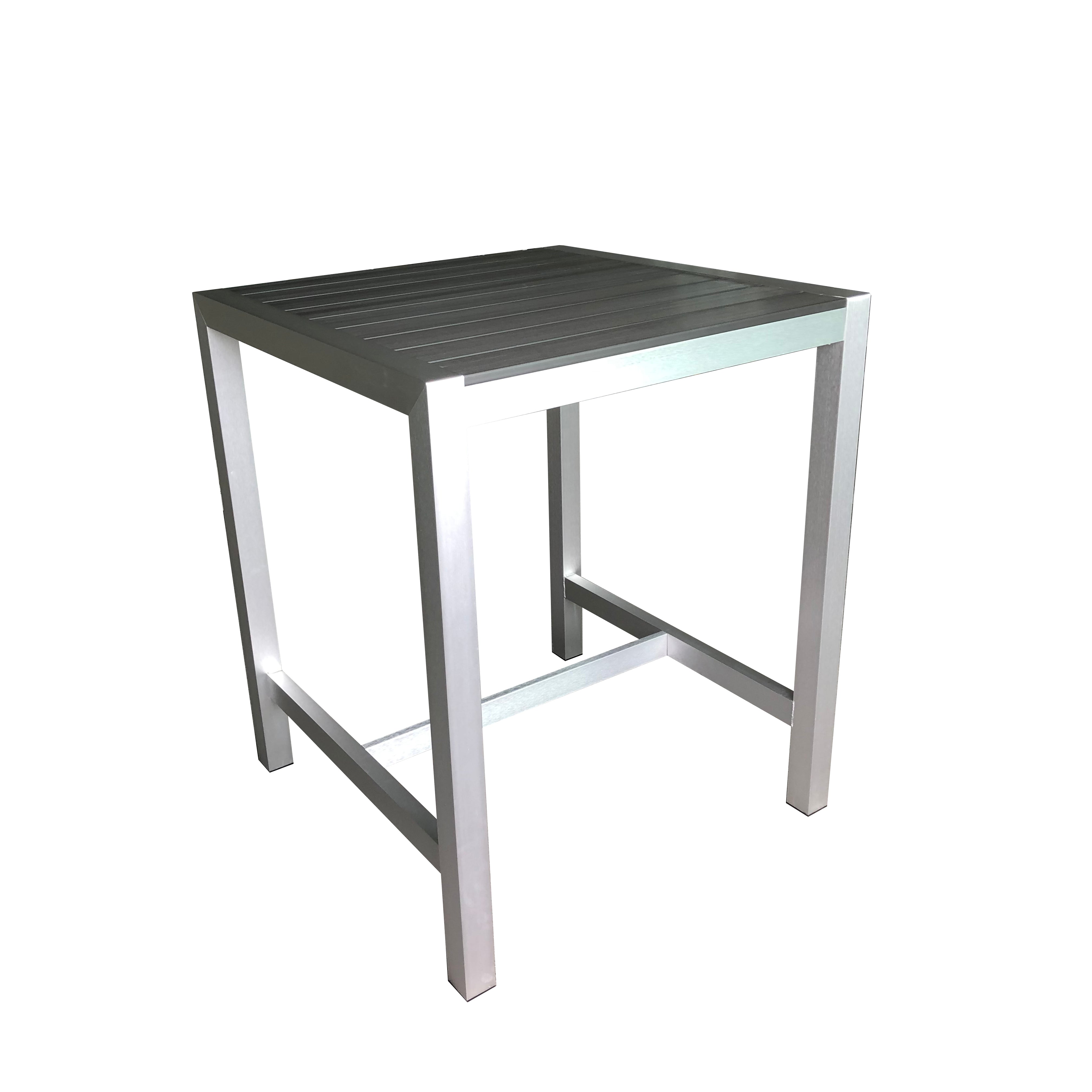H063BT - Square Bar Table 35"x 35"x 42.5" w/Umbrella Hole (Brushed Alu./Grey Polywood) - 45842