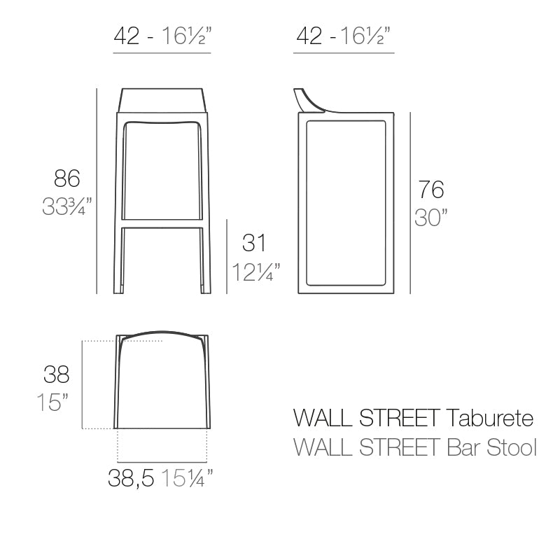 65017 WALL STREET BAR STOOL 16½"X16½"X33¾" BLACK