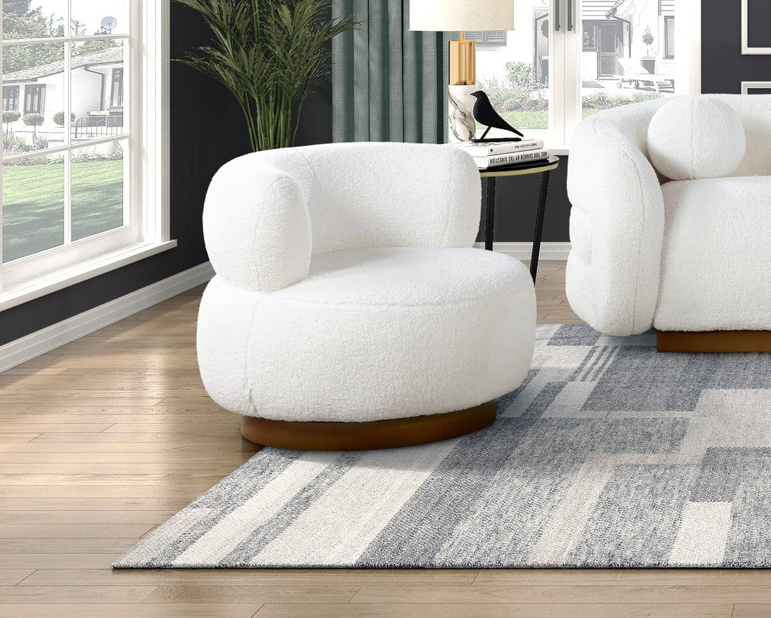 8568 Swivel Chair White Boucle Fabric – Ambiente Moderno