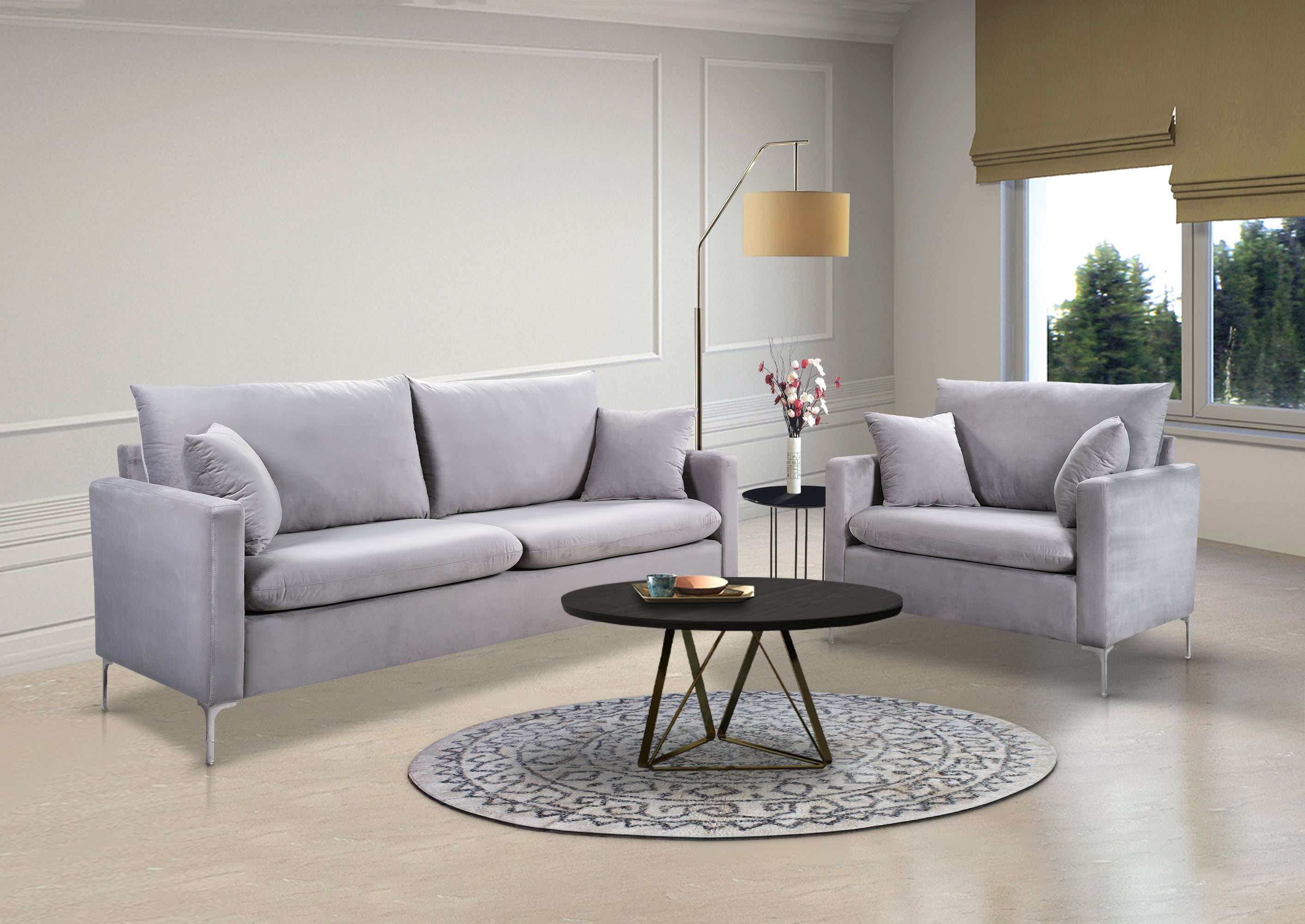 H1934 - 3-Seater Sofa (Gray / Silver Metal Legs) - 47688