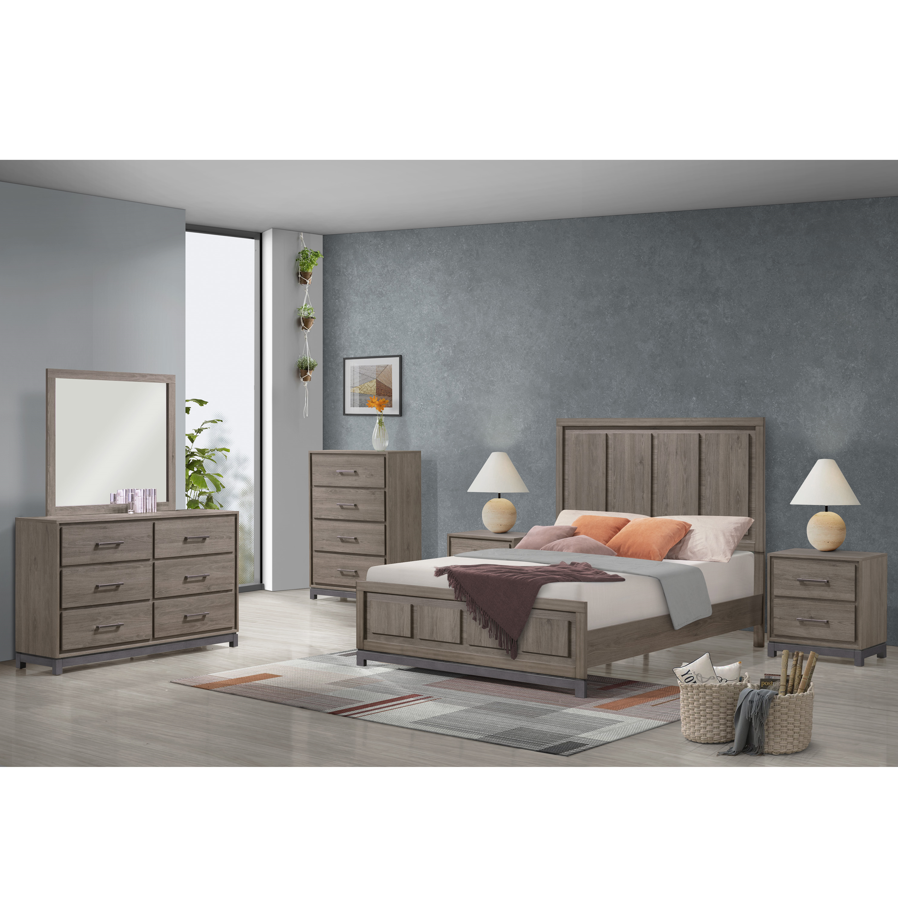 B3150 River Queen Bed + Dresser + Mirror + Nightstand Light Walnut