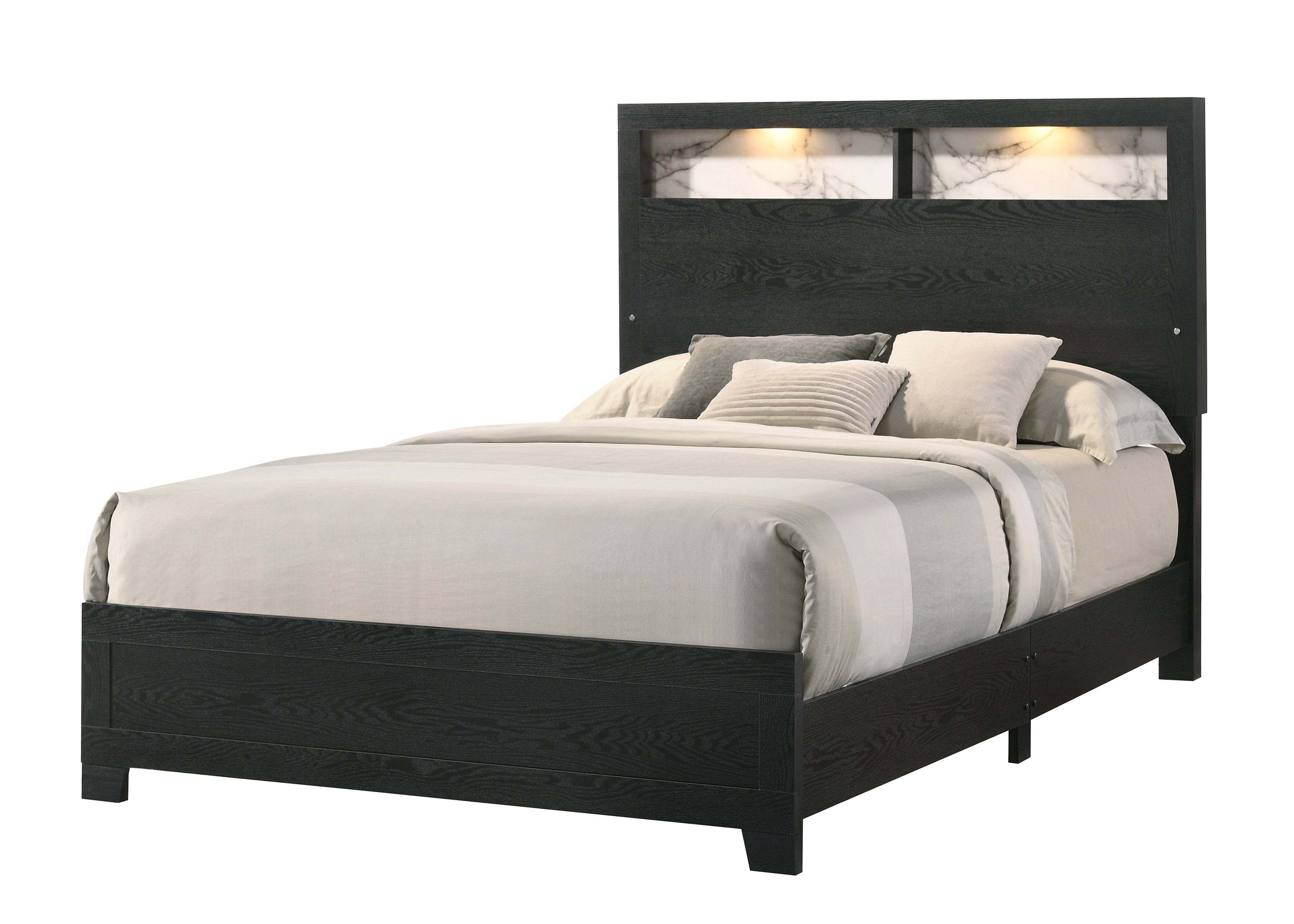 B4510 Cadence Queen Bed wl Lights + Nightstand Black Finish